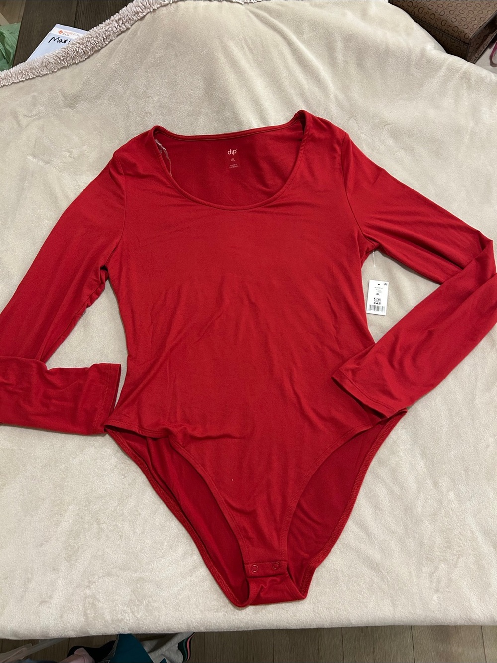 dip Red Long-Sleeve Scoop Neck Bodysuit